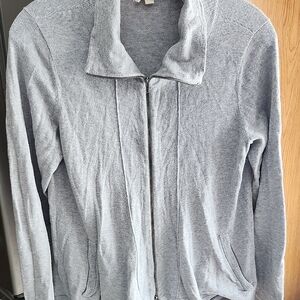 Eileen Fisher Organic Cotton Light Gray Zip-Up Sweater Jacket Small